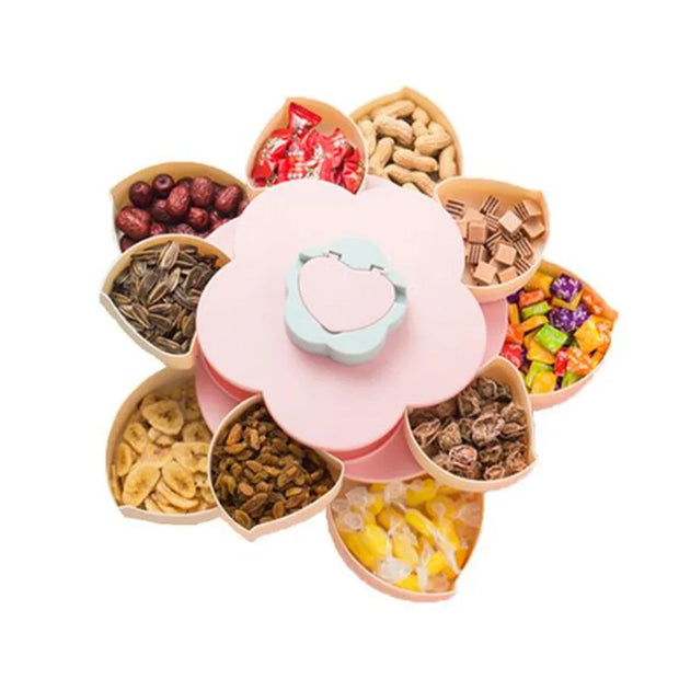 Creative Flower Petal Rotating Party Snack Box with 10 Storage Grids