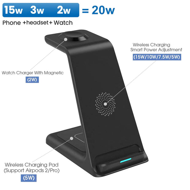 Wireless Charger Stand For IPhone | 3 In 1 Fast Charging Dock Station