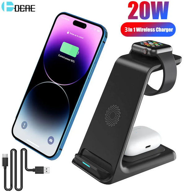 Wireless Charger Stand For IPhone | 3 In 1 Fast Charging Dock Station